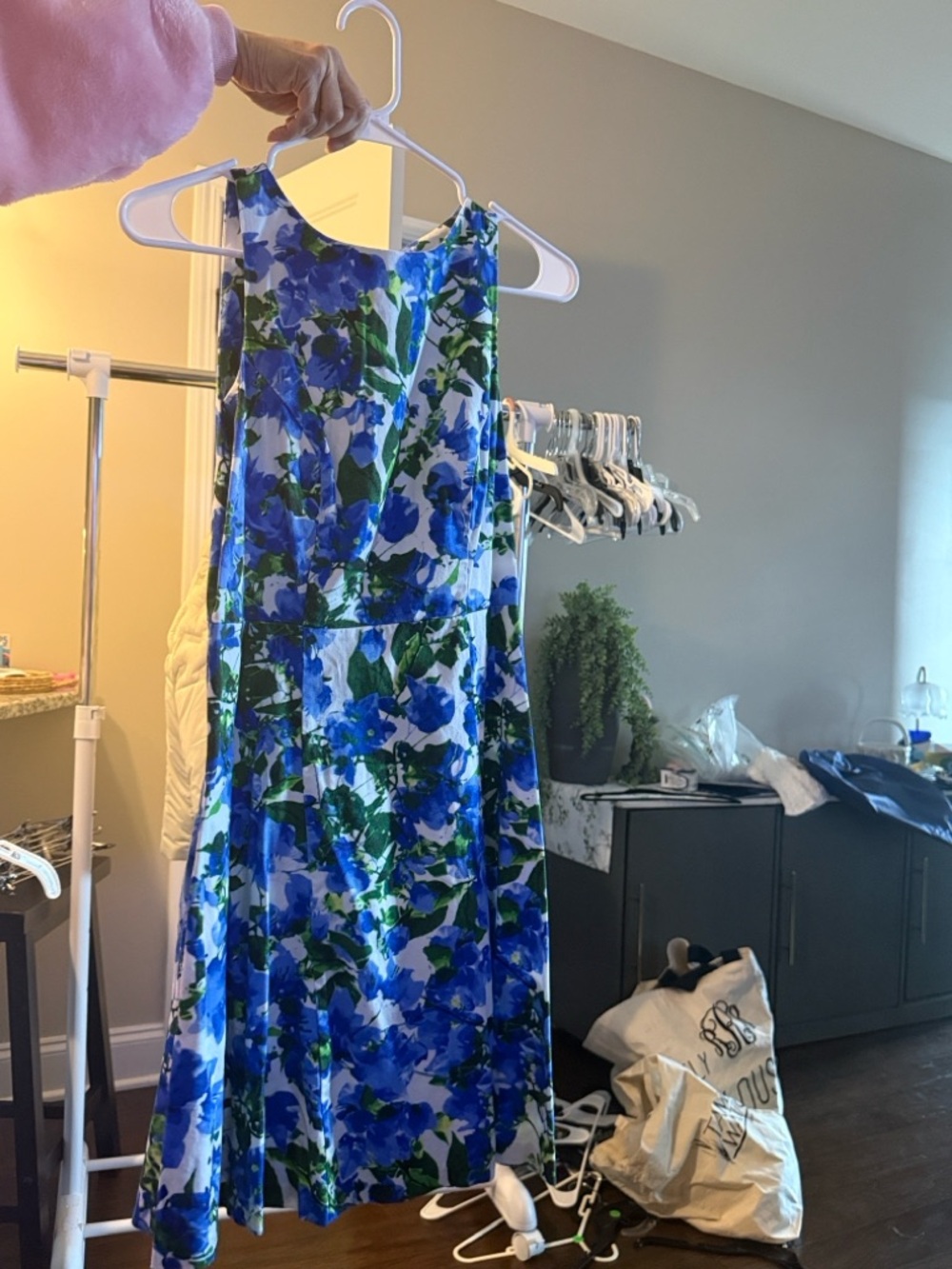 Milly Blue and Green Floral Midi Dress
